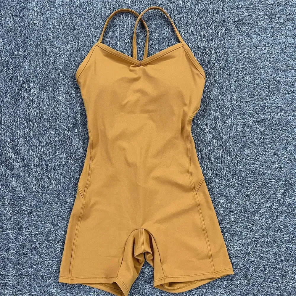 Women Athleisure Fitness Bodysuit 2023 Backless One Piece Yoga Jumpsuit Sports Gym Workout Clothes for Women Tights Active Wear