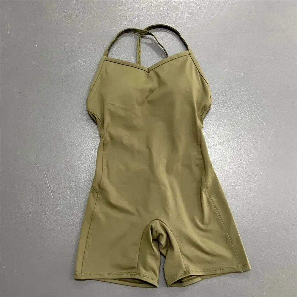 Women Athleisure Fitness Bodysuit 2023 Backless One Piece Yoga Jumpsuit Sports Gym Workout Clothes for Women Tights Active Wear