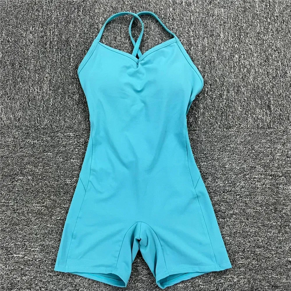Women Athleisure Fitness Bodysuit 2023 Backless One Piece Yoga Jumpsuit Sports Gym Workout Clothes for Women Tights Active Wear