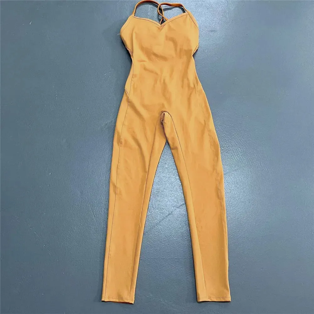 Women Athleisure Fitness Bodysuit 2023 Backless One Piece Yoga Jumpsuit Sports Gym Workout Clothes for Women Tights Active Wear