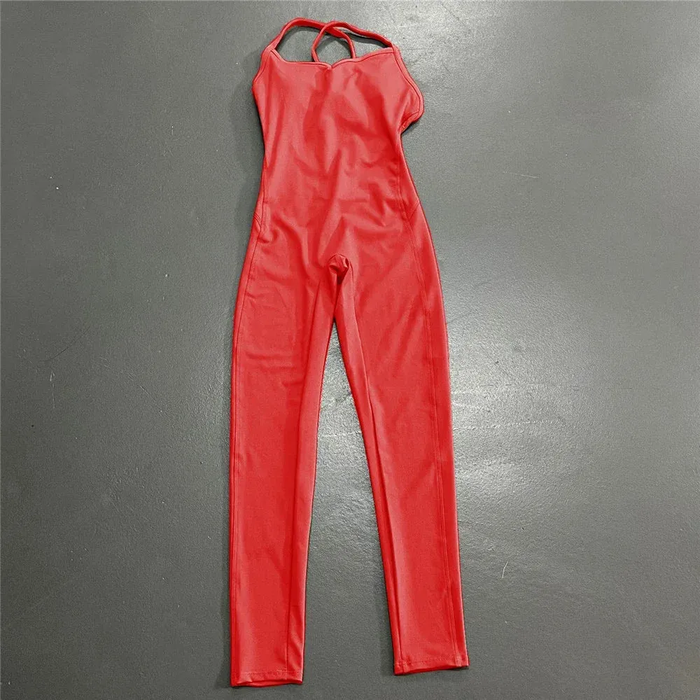 Women Athleisure Fitness Bodysuit 2023 Backless One Piece Yoga Jumpsuit Sports Gym Workout Clothes for Women Tights Active Wear