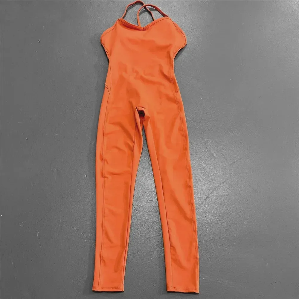 Women Athleisure Fitness Bodysuit 2023 Backless One Piece Yoga Jumpsuit Sports Gym Workout Clothes for Women Tights Active Wear