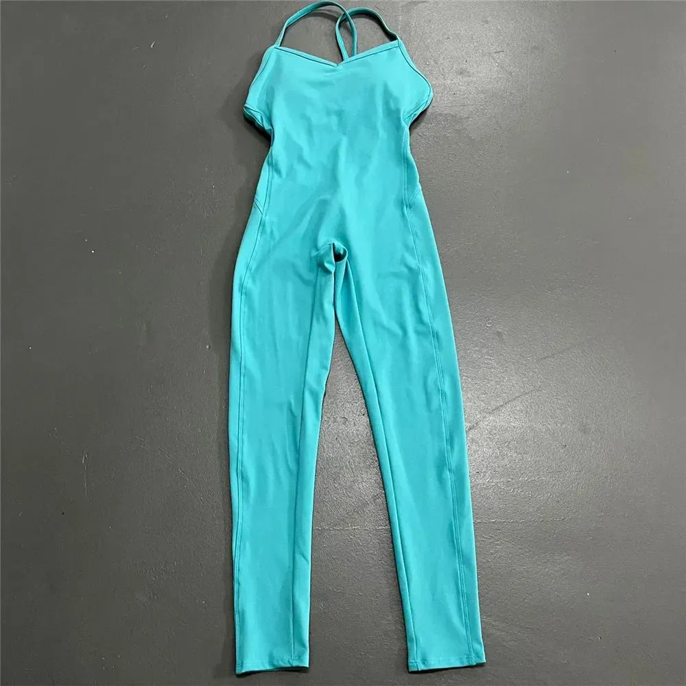 Women Athleisure Fitness Bodysuit 2023 Backless One Piece Yoga Jumpsuit Sports Gym Workout Clothes for Women Tights Active Wear