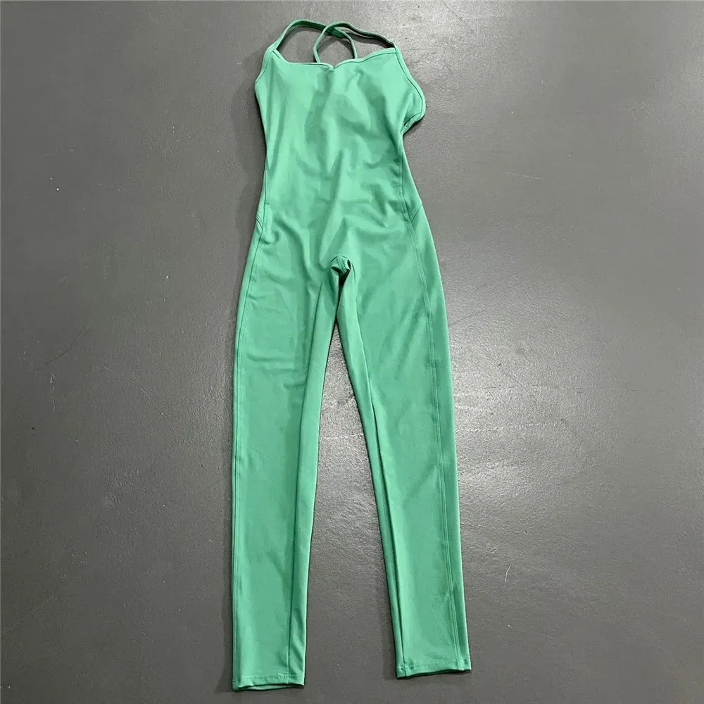 Women Athleisure Fitness Bodysuit 2023 Backless One Piece Yoga Jumpsuit Sports Gym Workout Clothes for Women Tights Active Wear