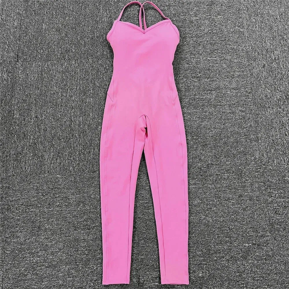 Women Athleisure Fitness Bodysuit 2023 Backless One Piece Yoga Jumpsuit Sports Gym Workout Clothes for Women Tights Active Wear