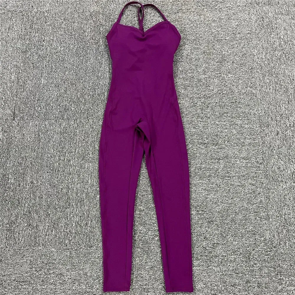 Women Athleisure Fitness Bodysuit 2023 Backless One Piece Yoga Jumpsuit Sports Gym Workout Clothes for Women Tights Active Wear