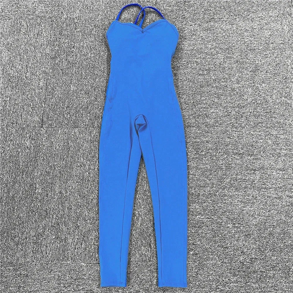 Women Athleisure Fitness Bodysuit 2023 Backless One Piece Yoga Jumpsuit Sports Gym Workout Clothes for Women Tights Active Wear