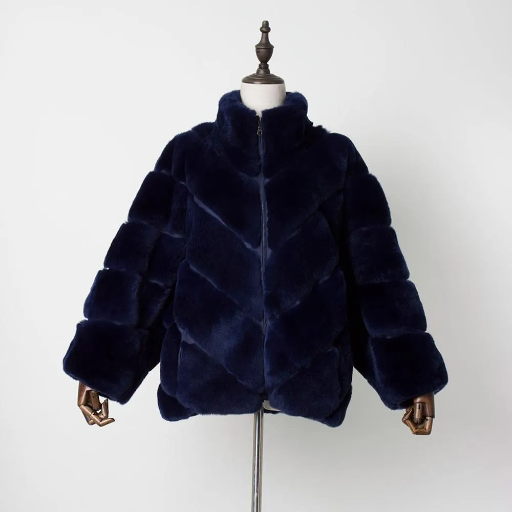 Women's Coats Real rabbit Fur Coat with Bat Sleeve Winter jacket Stand collar 17156