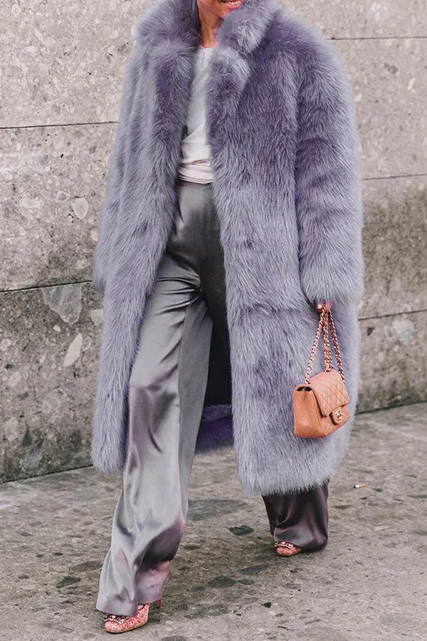 xiangtuibao Solid Color Faux Fur Luxe Turndown Collar Coat