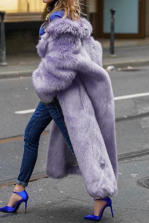 xiangtuibao Solid Color Faux Fur Luxe Turndown Collar Coat