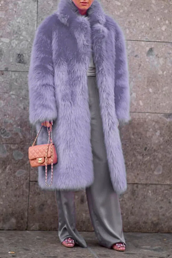 xiangtuibao Solid Color Faux Fur Luxe Turndown Collar Coat