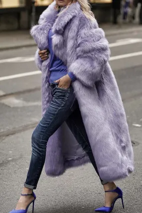 xiangtuibao Solid Color Faux Fur Luxe Turndown Collar Coat