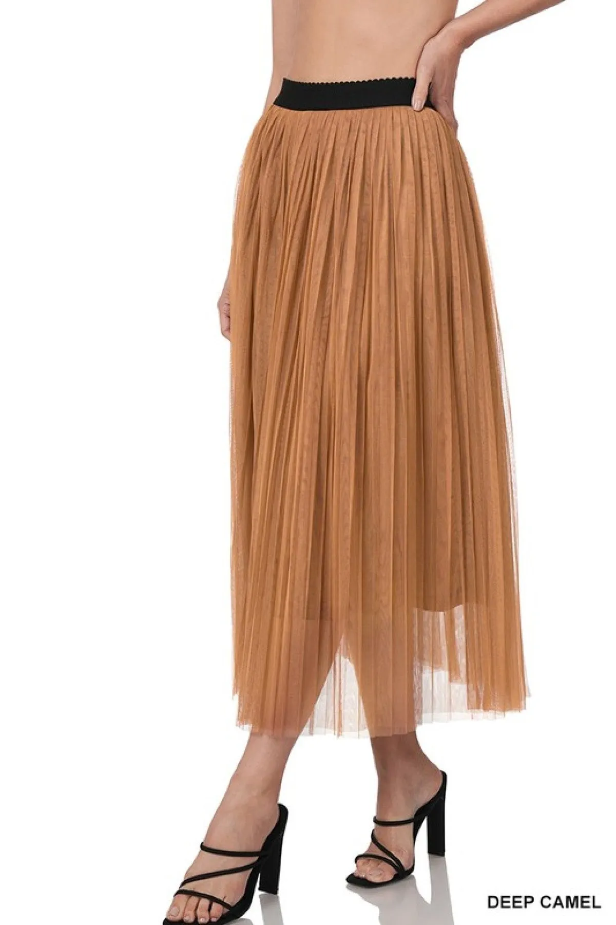 Zenana Mesh Pleated Maxi Skirt