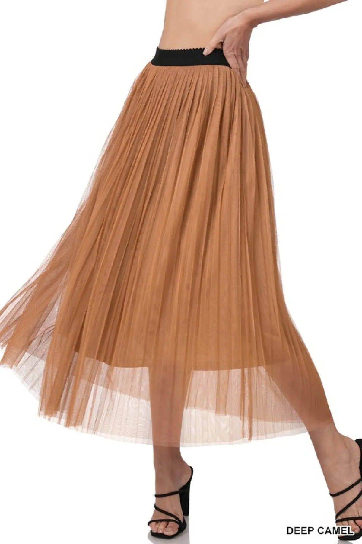 Zenana Mesh Pleated Maxi Skirt