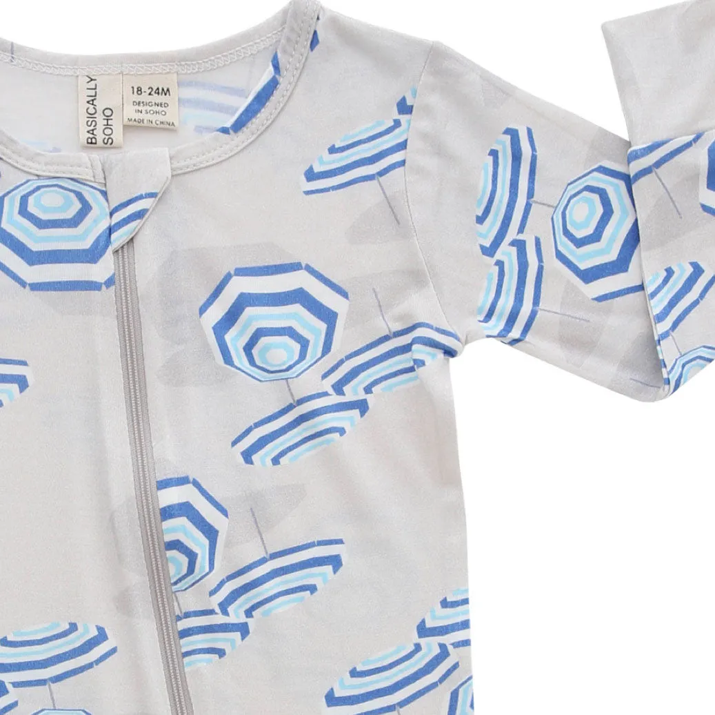 Zippered Romper in Beach Club Navy Gray