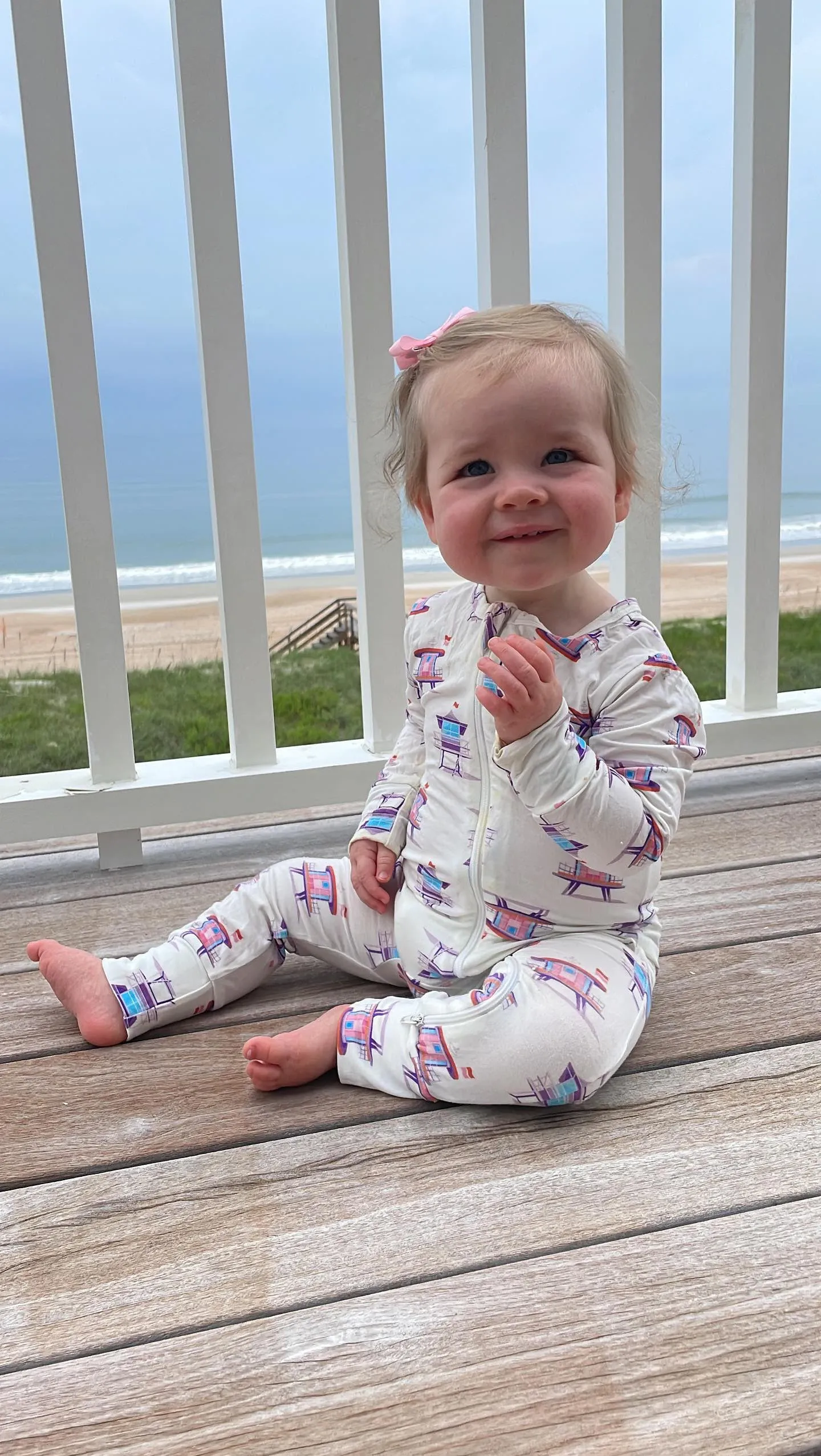 Zippered Romper in Beach Watch - Pink