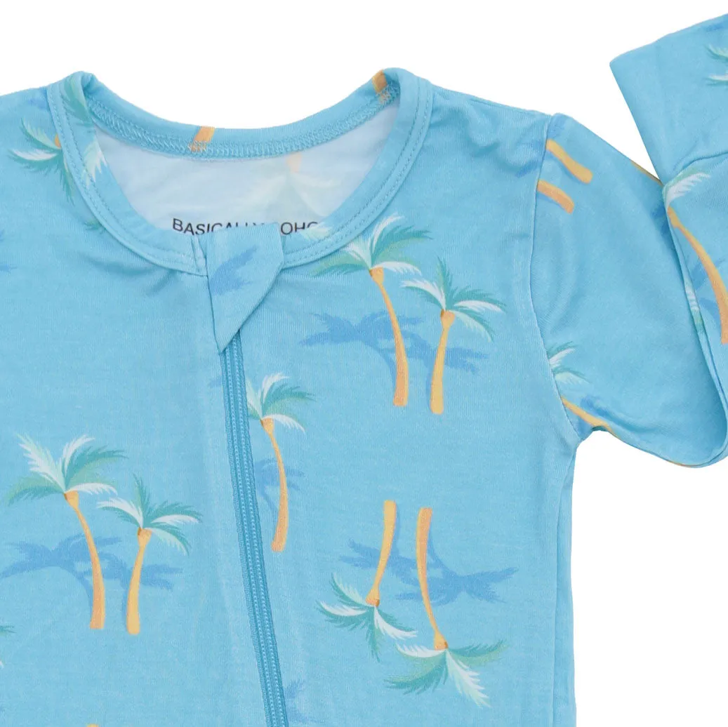 Zippered Romper in Palm - Blue