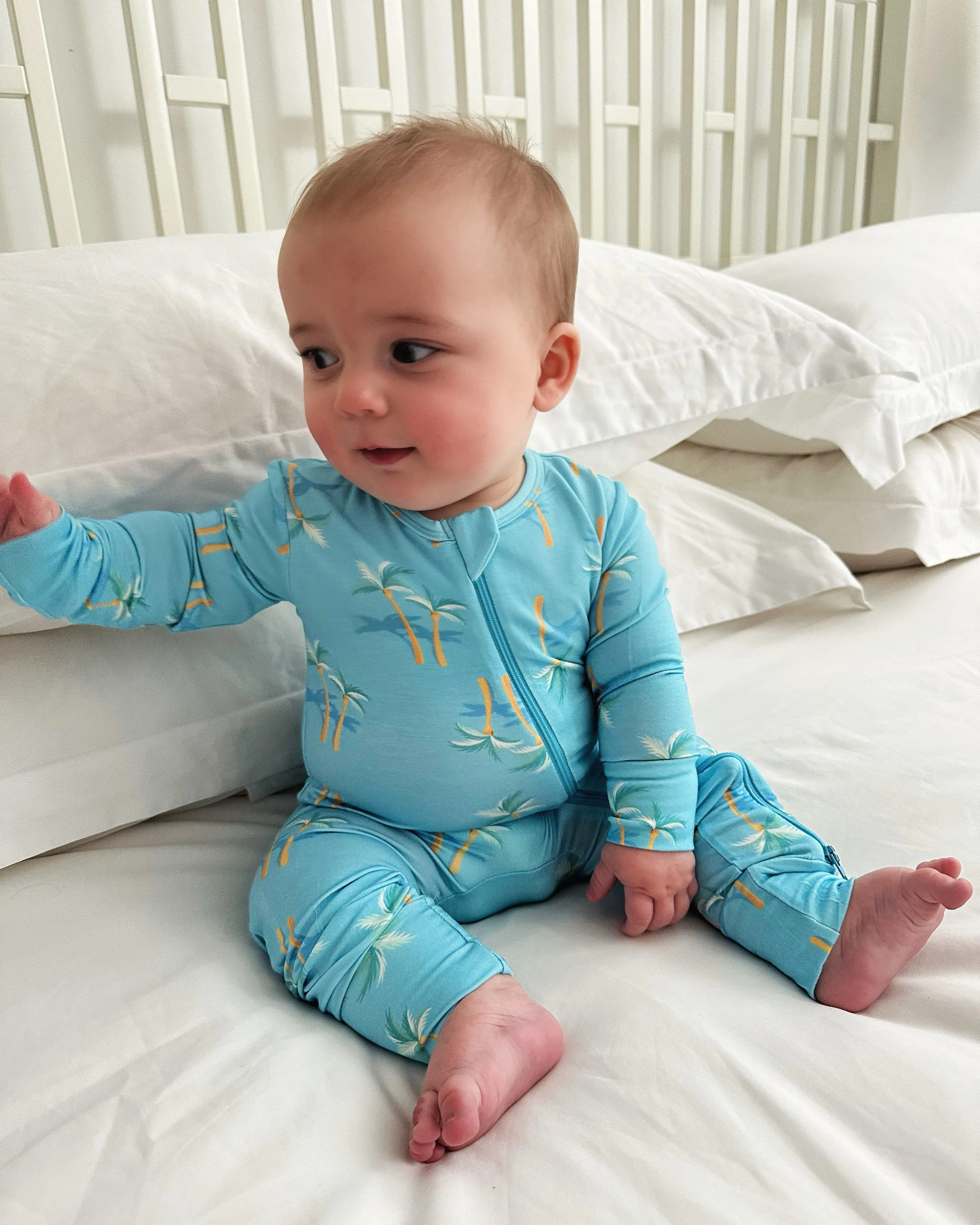 Zippered Romper in Palm - Blue