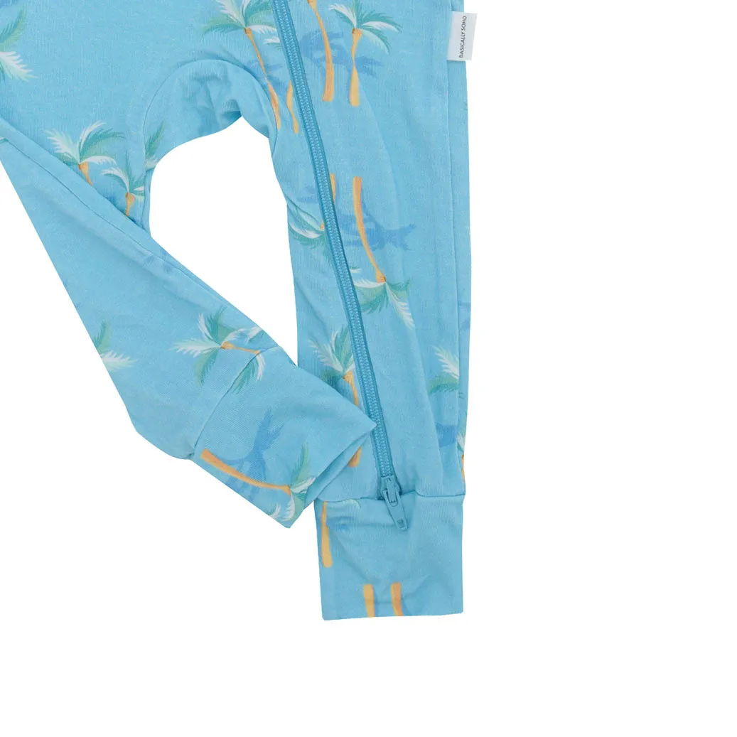 Zippered Romper in Palm - Blue