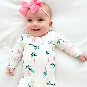 Zippered Romper in Palm - White