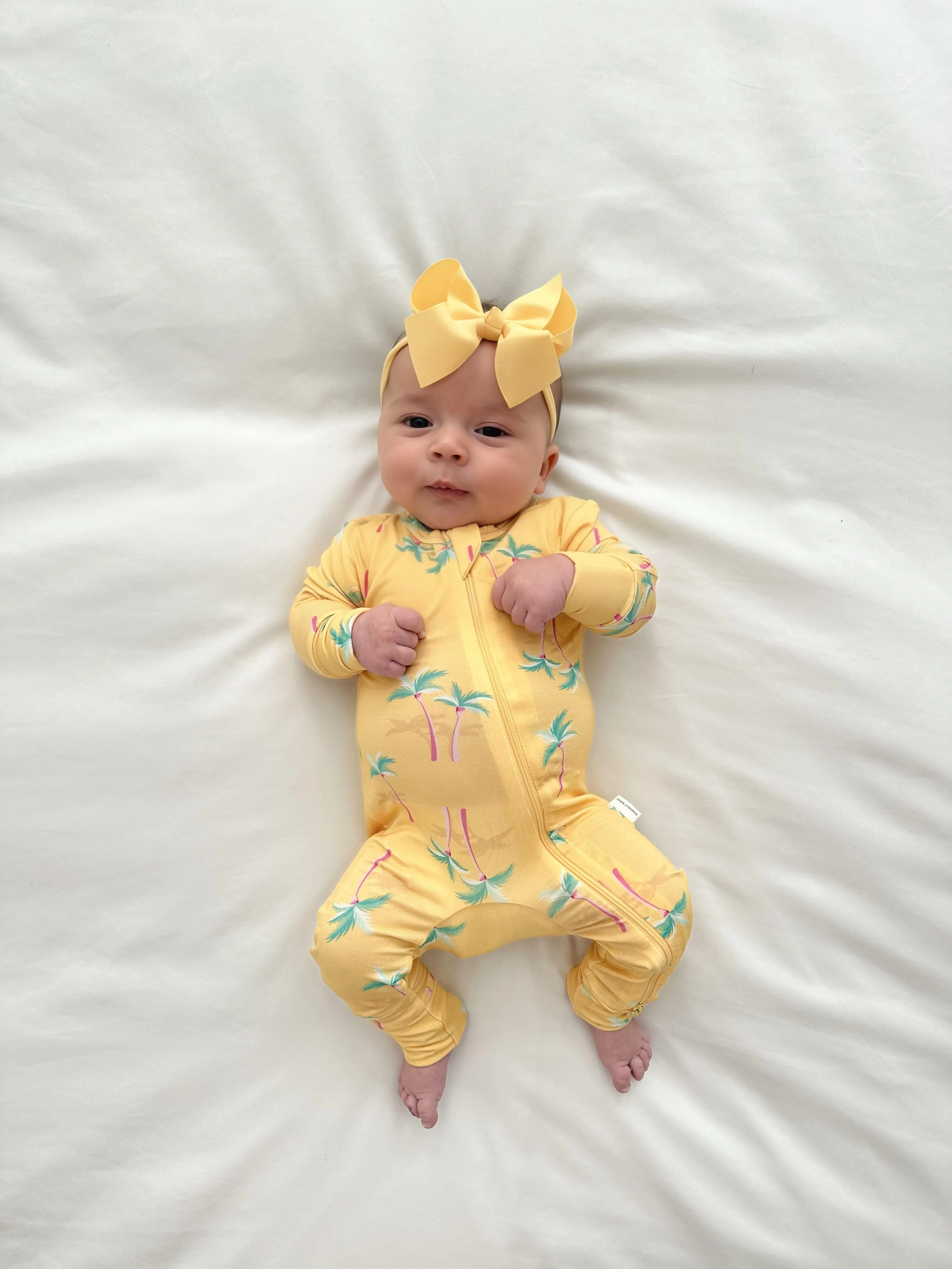 Zippered Romper in Palm - Yellow
