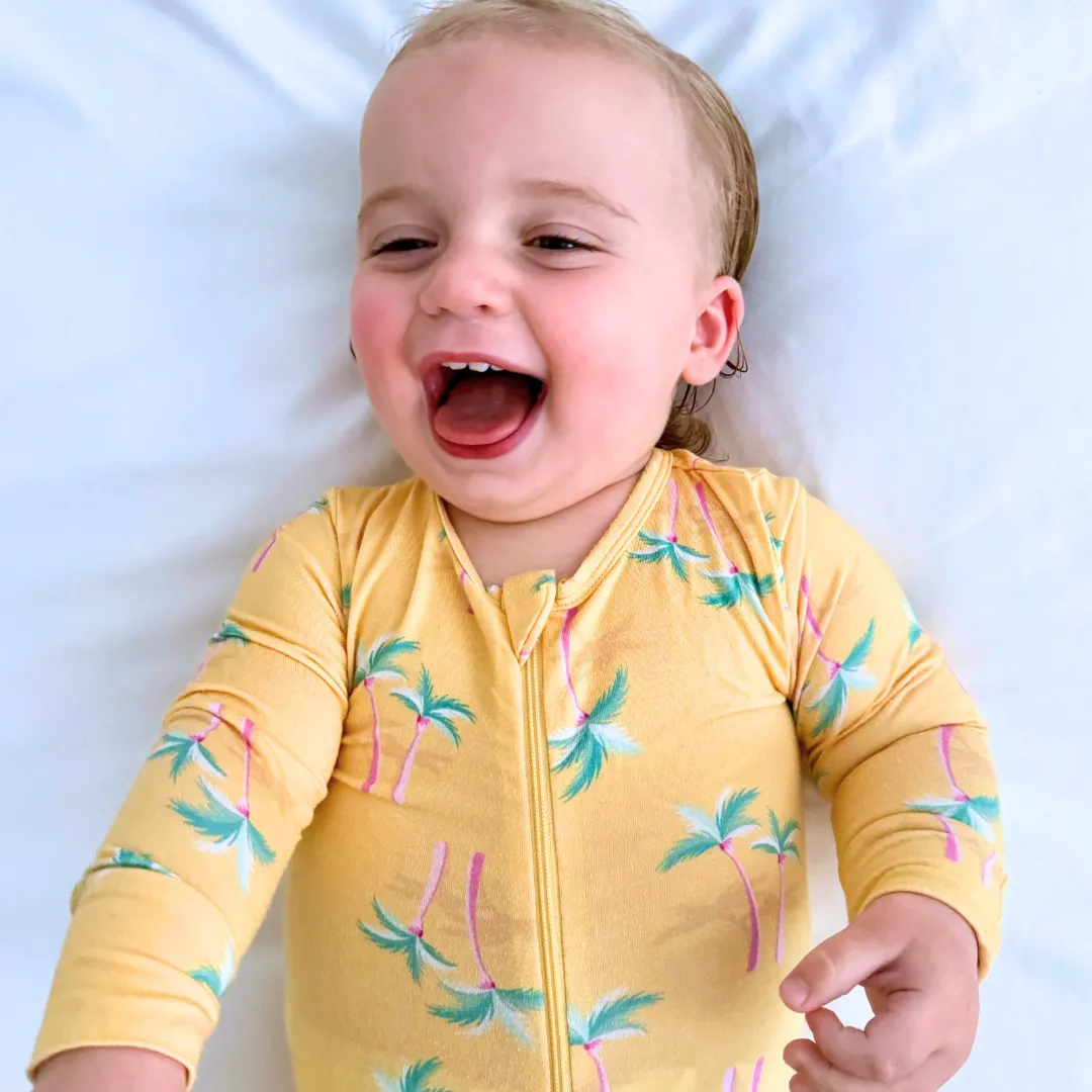 Zippered Romper in Palm - Yellow