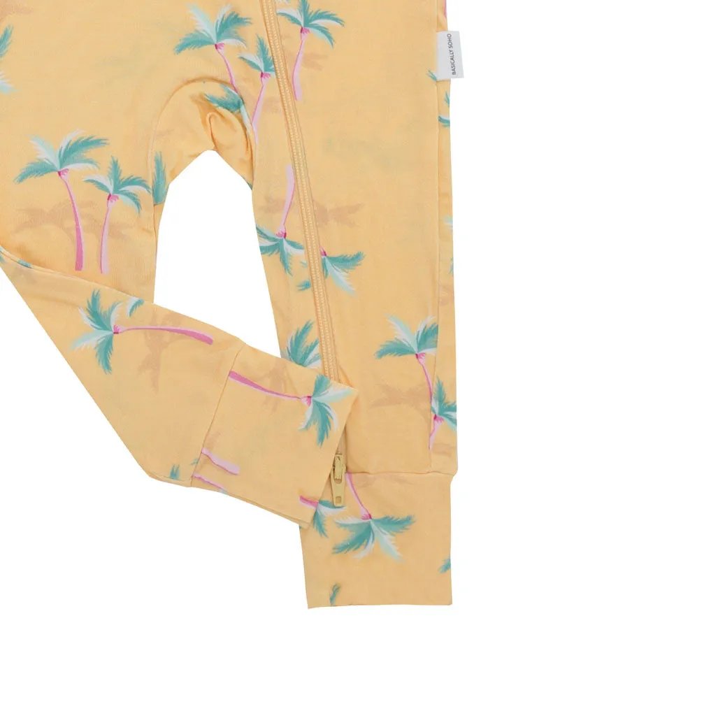 Zippered Romper in Palm - Yellow