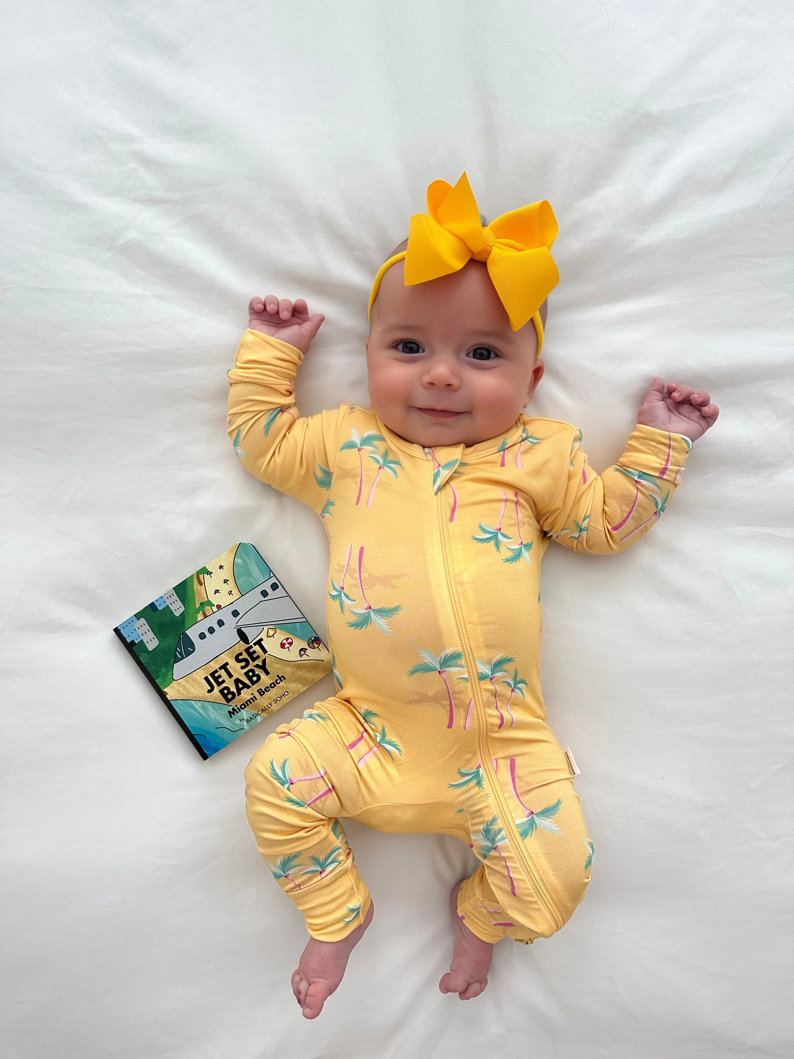 Zippered Romper in Palm - Yellow